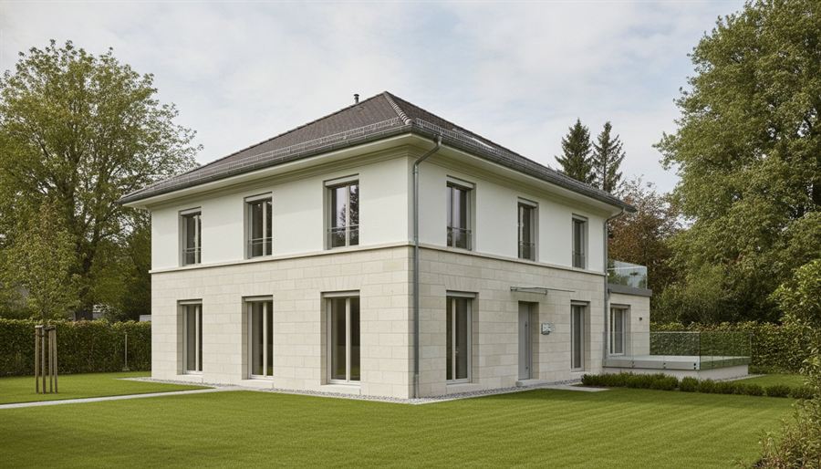 Haus mit Naturstein und Putz